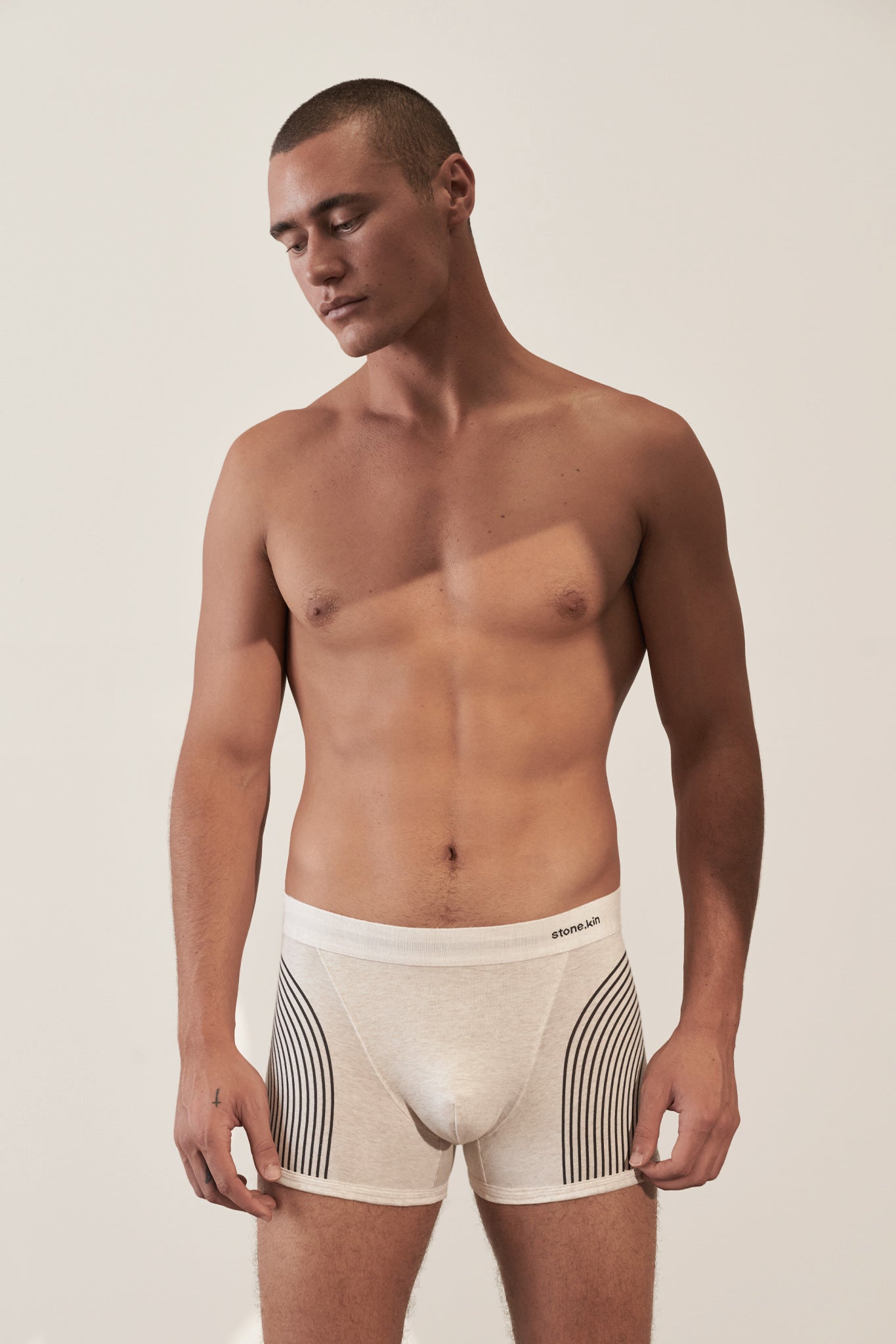 Boxer Brief in Organic Cotton - Bone with Lines