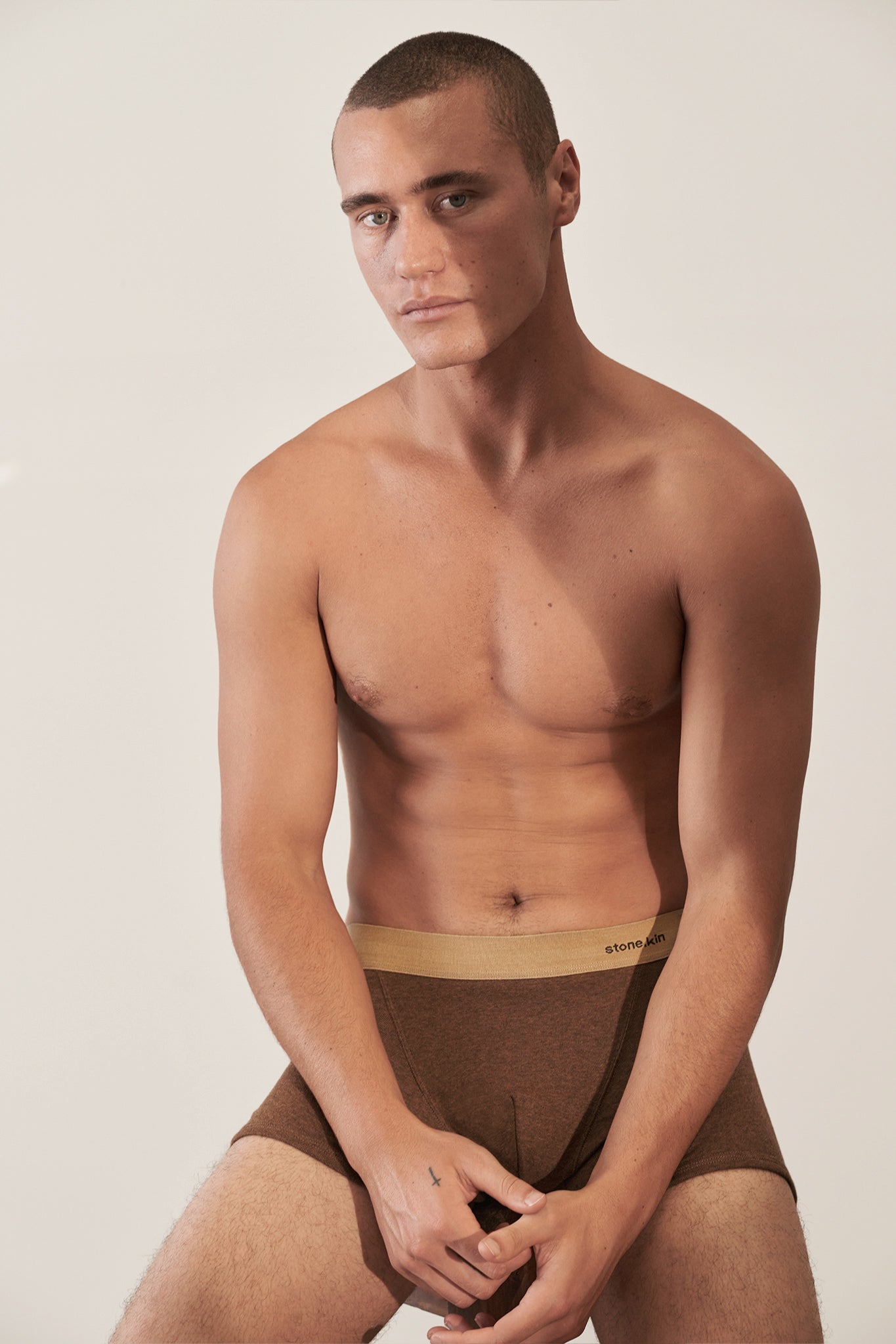 Boxer Brief in Organic Cotton Rib - Brown & Camel