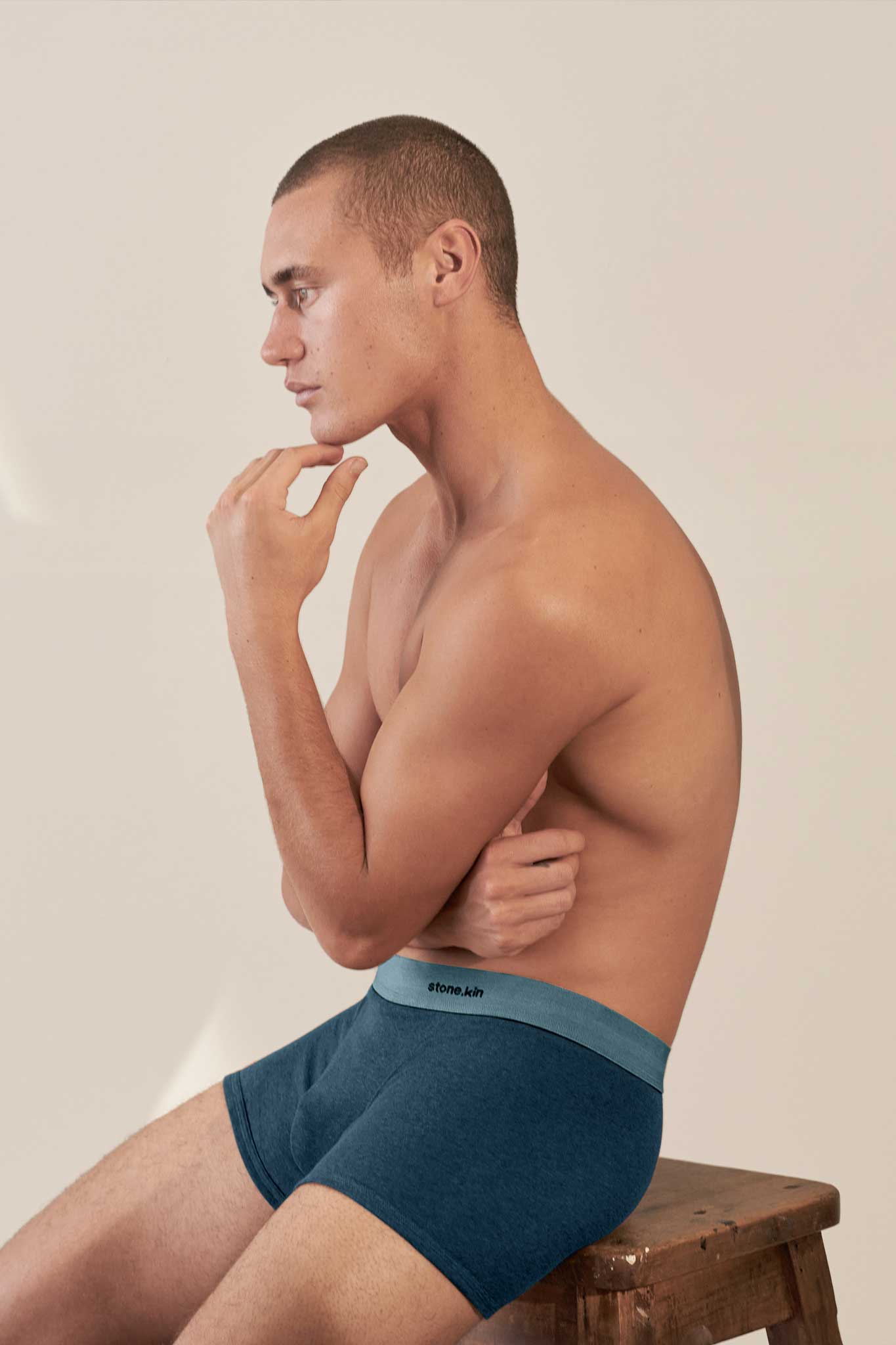 Boxer Brief in Organic Cotton Rib - Indigo & Lake