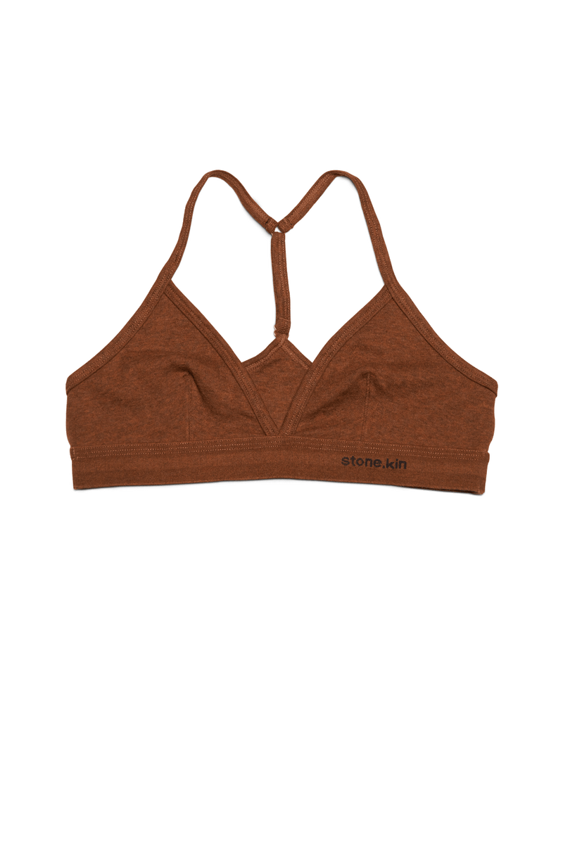 Racer Back Bralette in Organic Cotton Rib - Brown