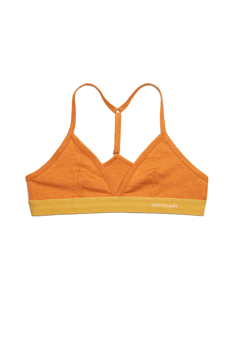 Racer Back Bralette in Organic Cotton Rib - Papaya / Mustard