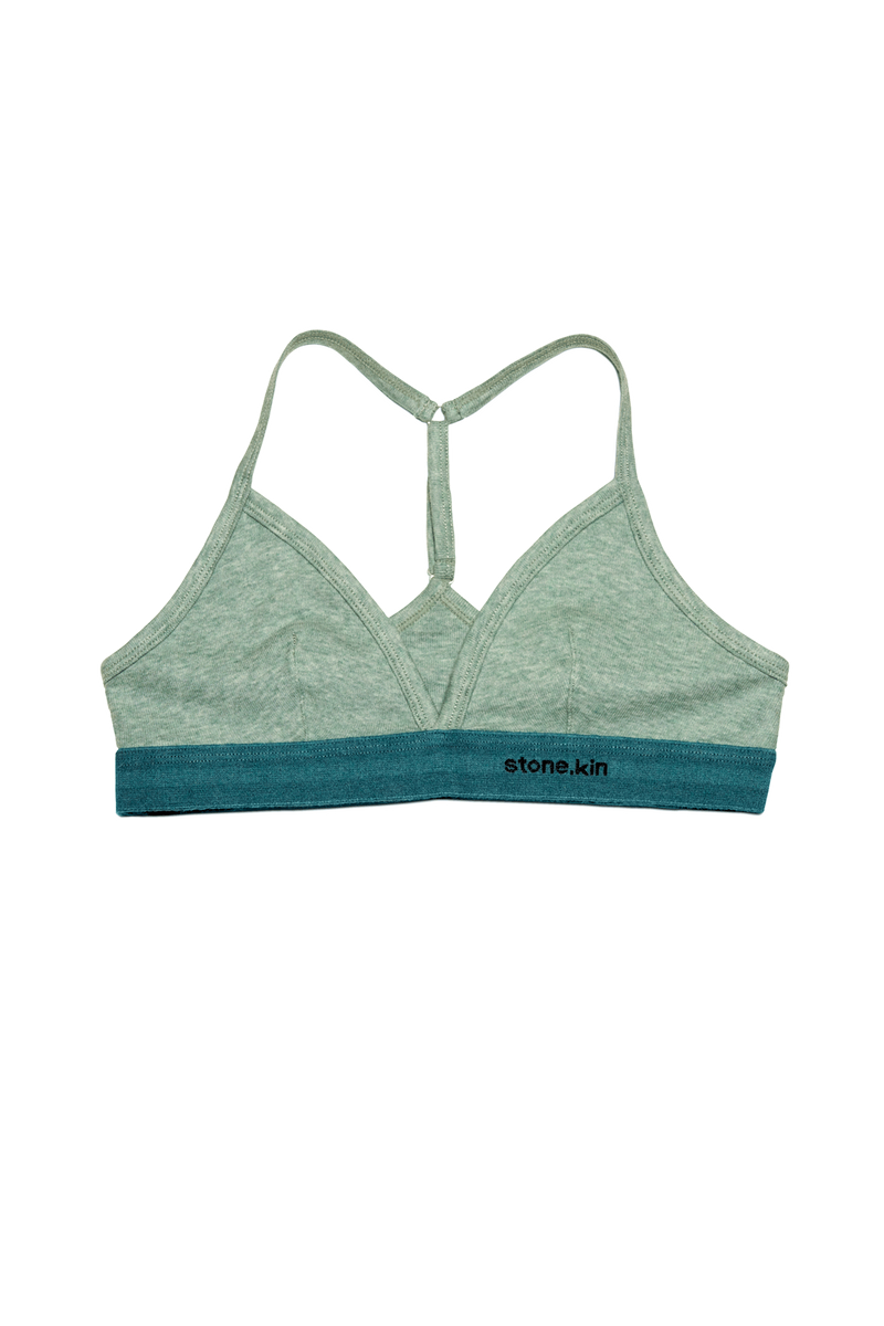 Racer Back Bralette in Organic Cotton Rib - Sage & Teal