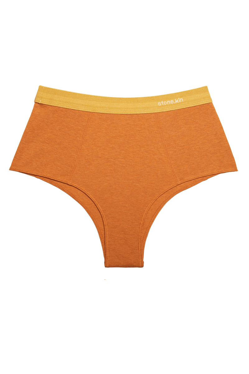 Hi~Brief in Organic Cotton Rib - Papaya / Mustard