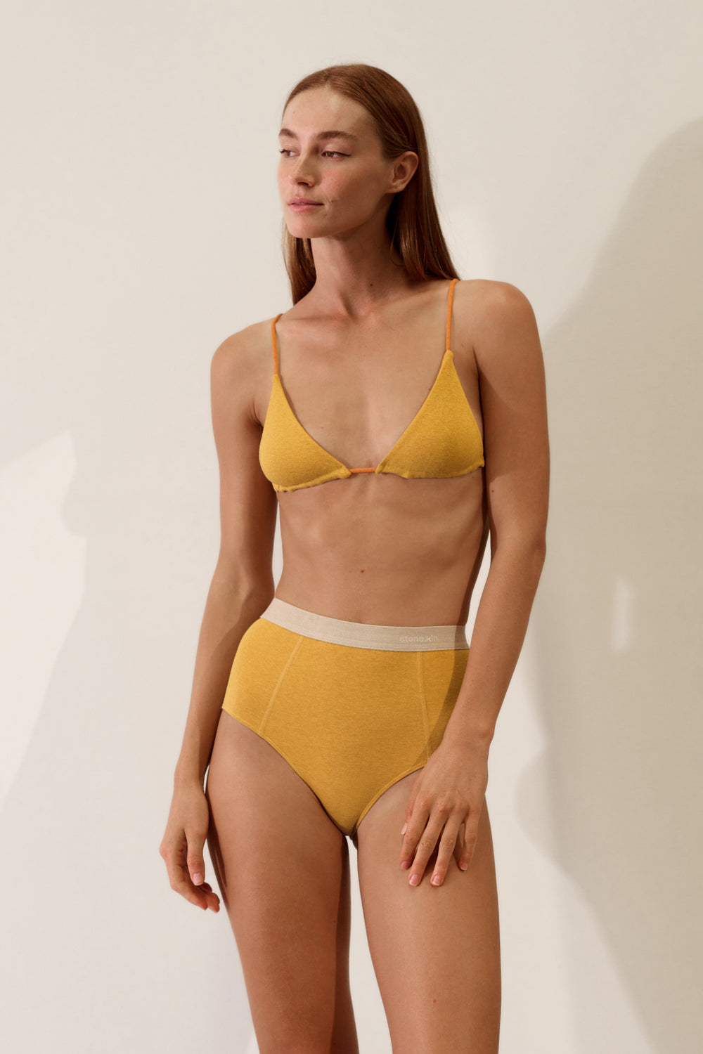 Triangle Bralette in Organic Cotton Rib - Mustard / Papaya