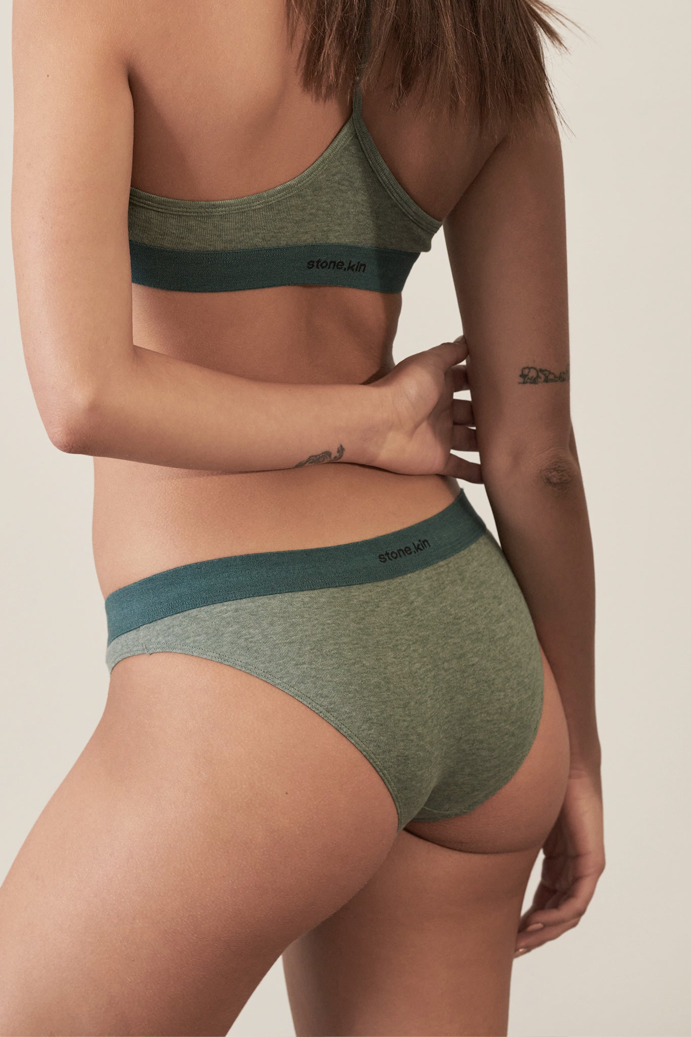 Cheeky in Organic Cotton Rib - Sage & Teal