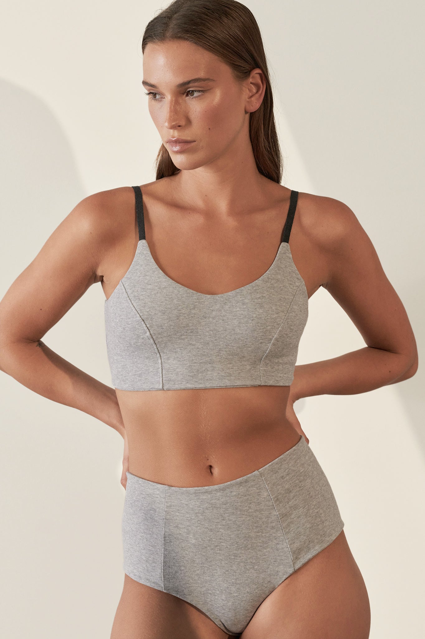 Contoured Crop Top  Organic Cotton Rib / Stone