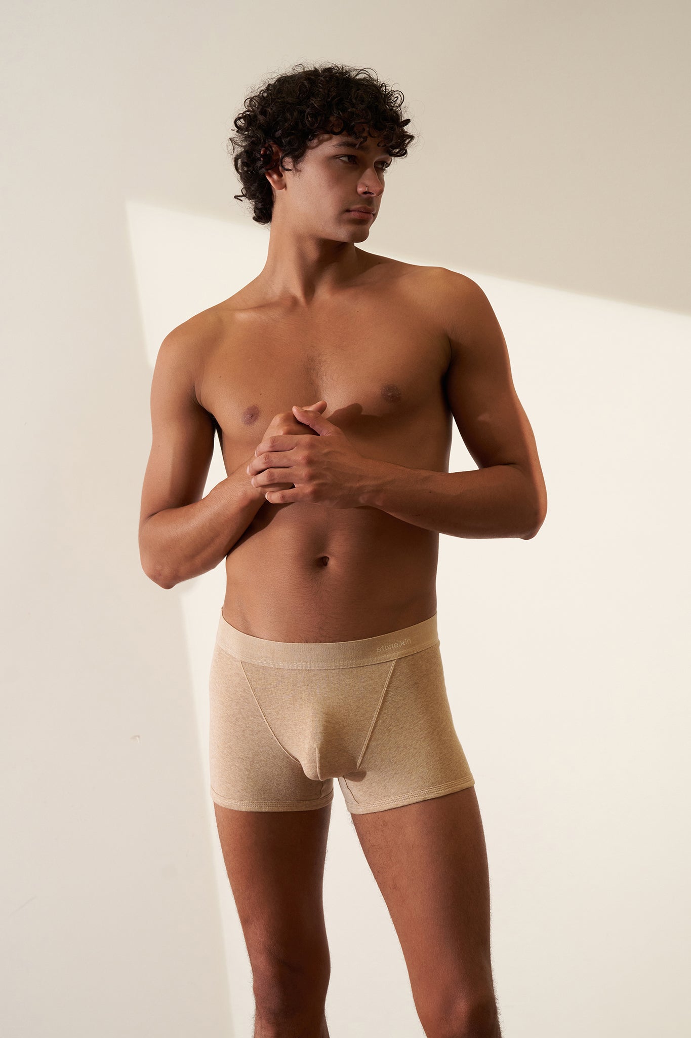 Boxer Brief in Organic Cotton Rib - Sand