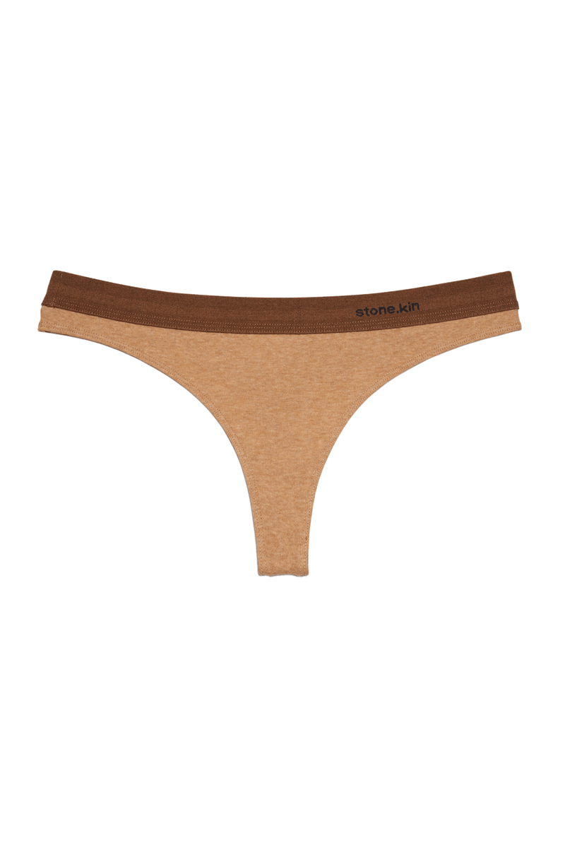 Thong in Organic Cotton Rib - Camel & Brown