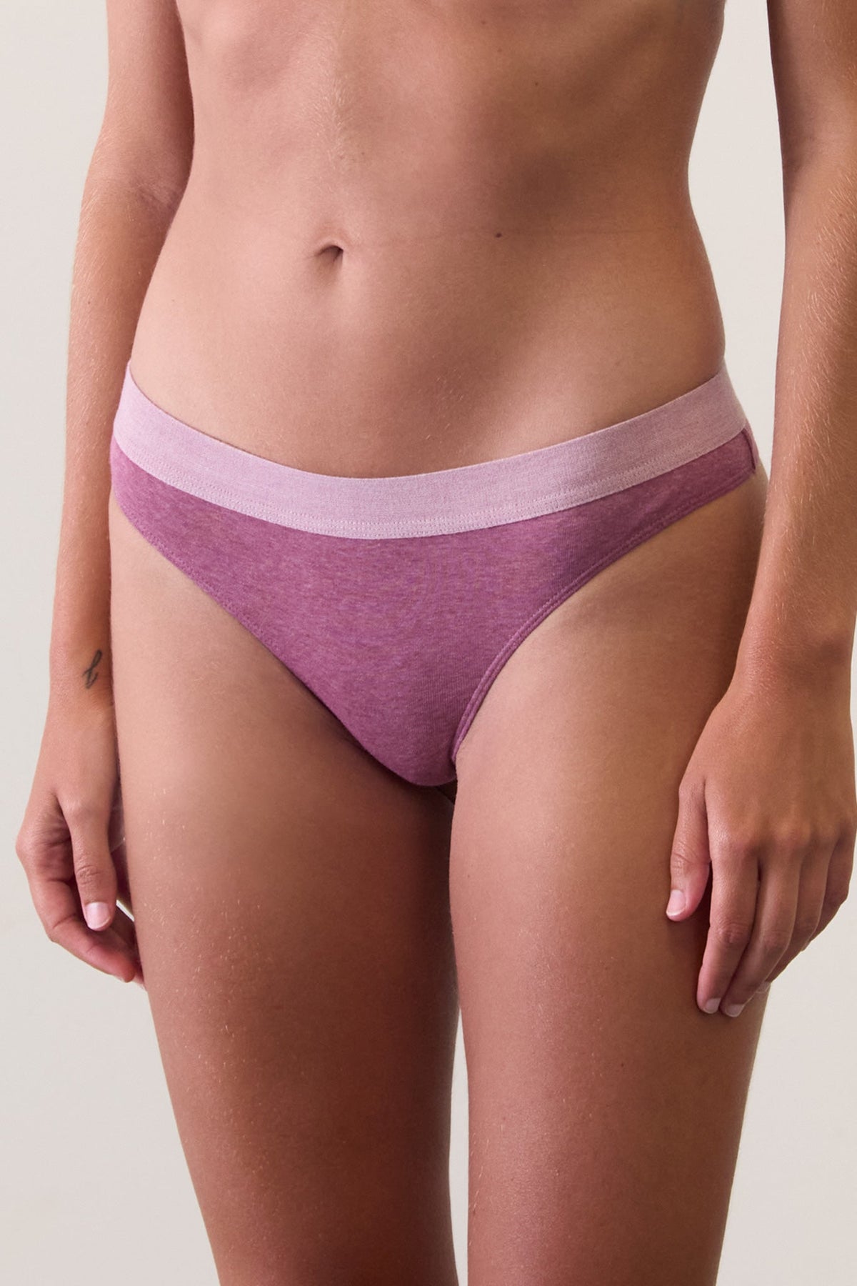 Thong in Organic Cotton Rib - Dusty Mauve Stone.kin