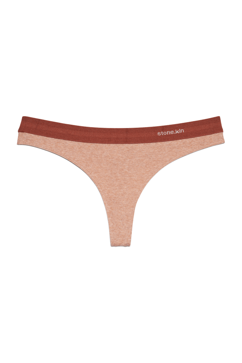 Thong in Organic Cotton Rib - Nude & Rust