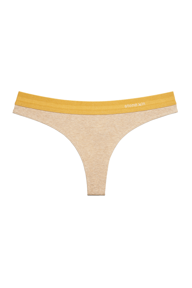 Thong in Organic Cotton Rib - Sand / Mustard